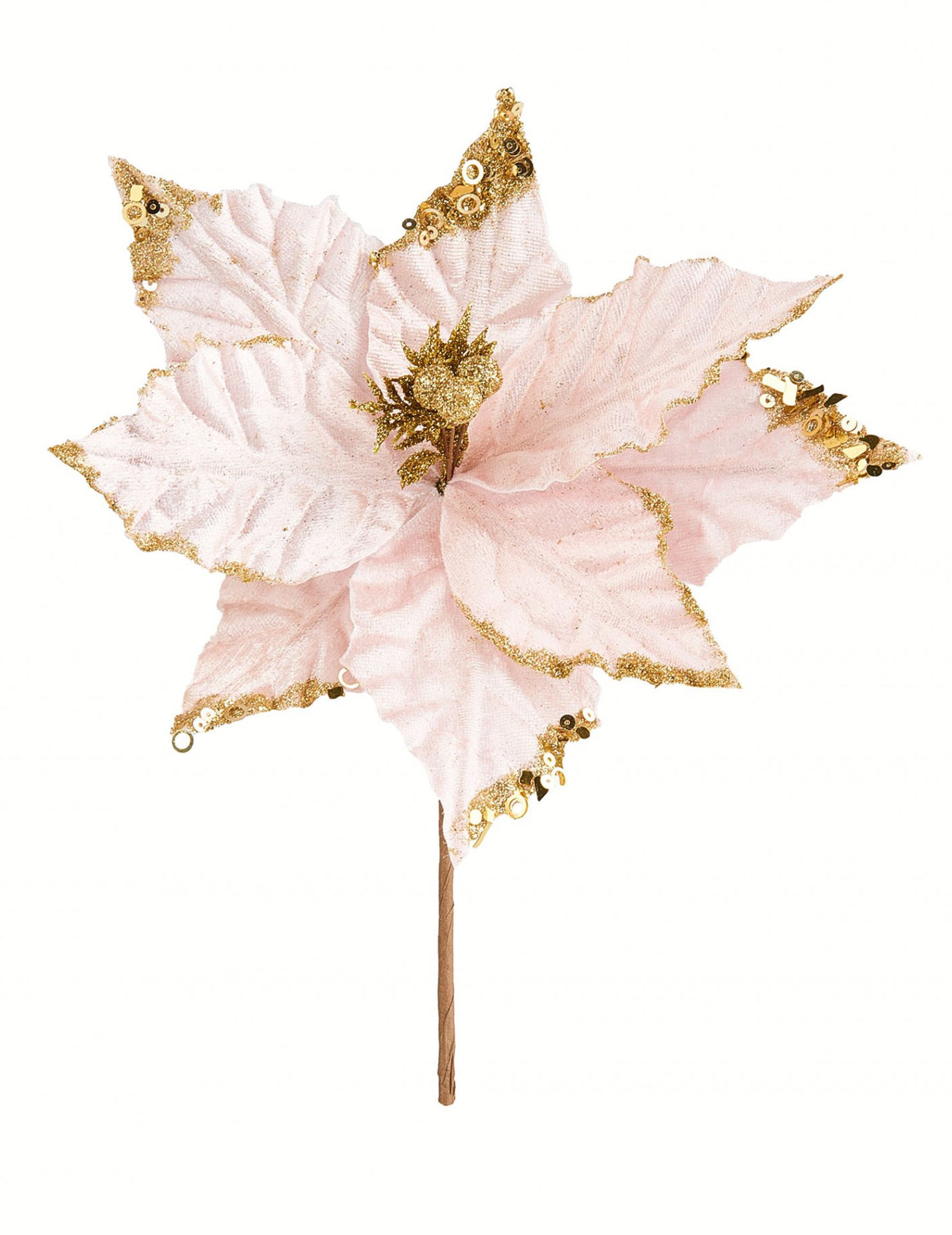 Fleur de noël pour décoration rose et dorée à paillettes et sequins