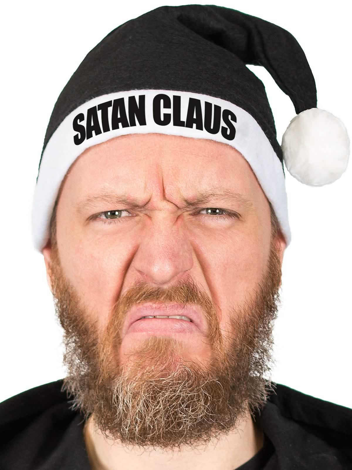 Bonnet de Noël Satan Claus pour adulte noir et blanc