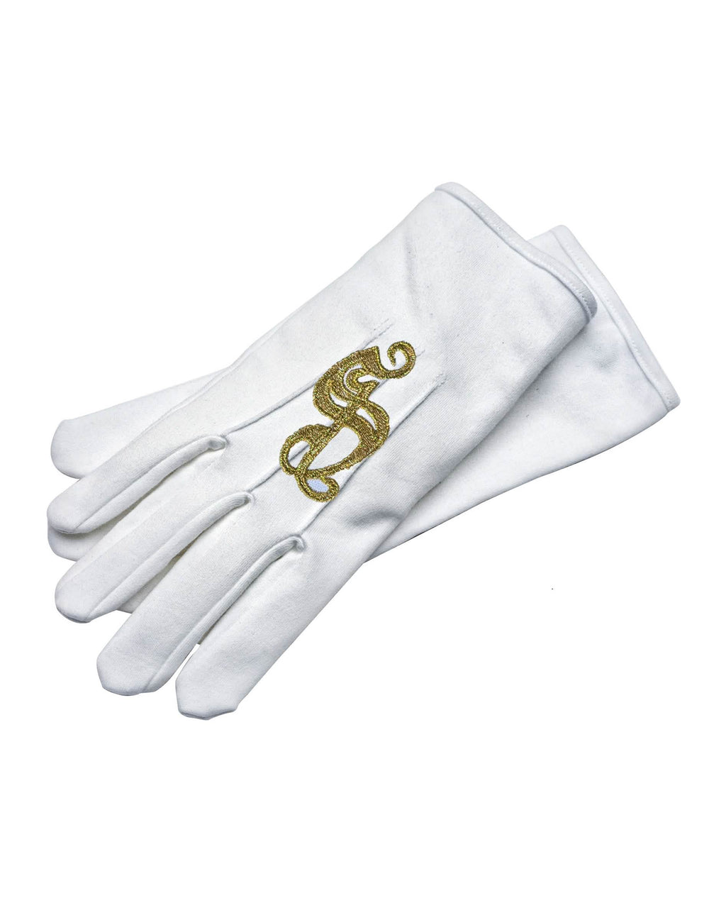 Détail de la broderie dorée des gants brodés de Saint-Nicolas luxe pour adulte