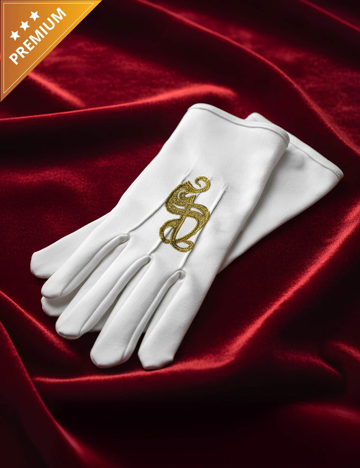 Gants brodés de Saint-Nicolas luxe pour adulte blancs avec broderie dorée
