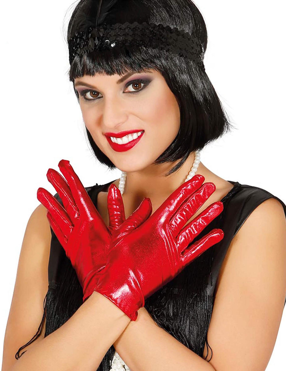 guantes cortos para mujer rojo metalizado