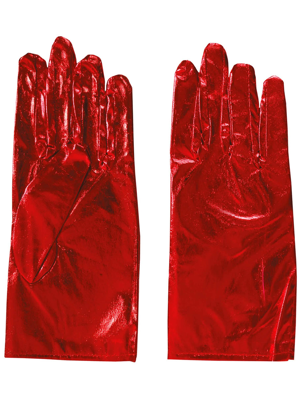 Vista plana de los guantes cortos para mujer rojo metalizado