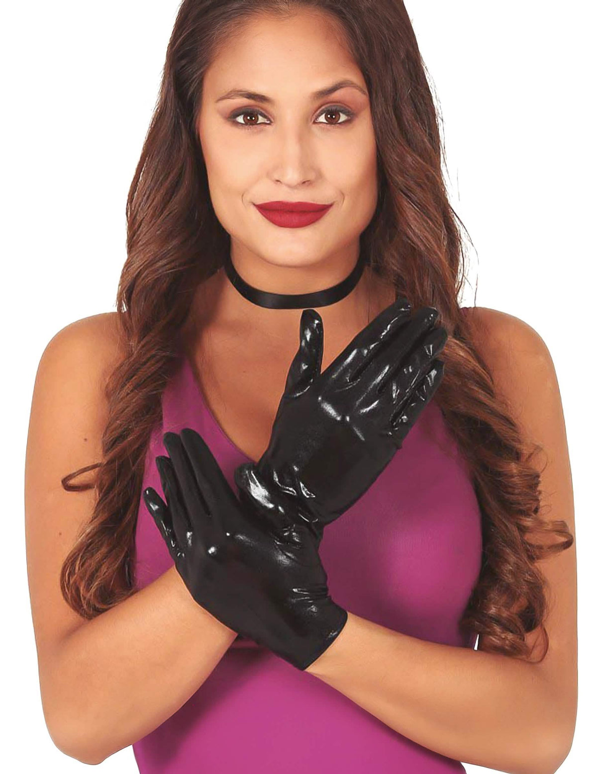 guantes efecto cuero para mujer negros