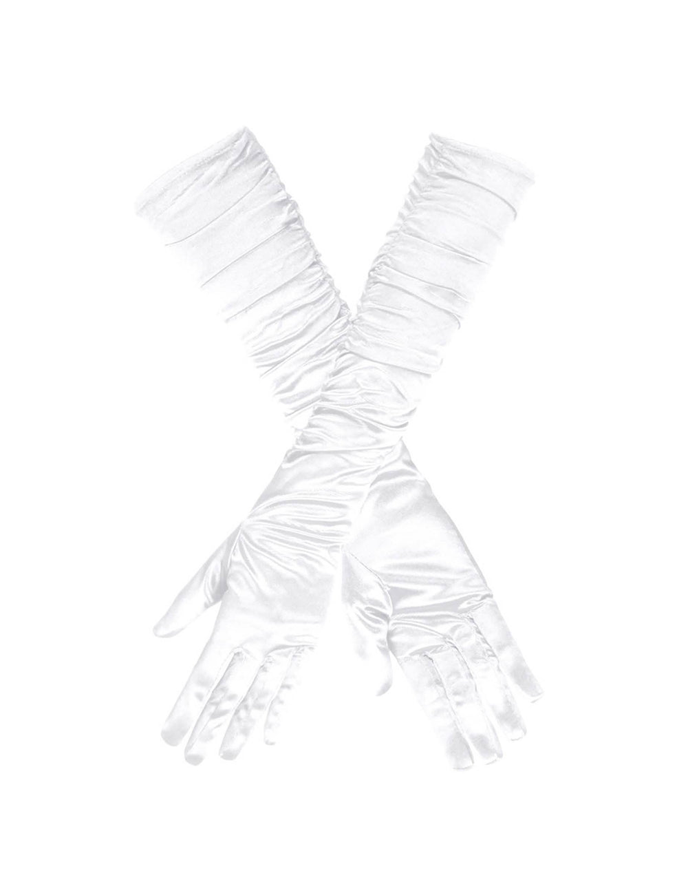 Vista plana de los guantes largos satinados para mujer