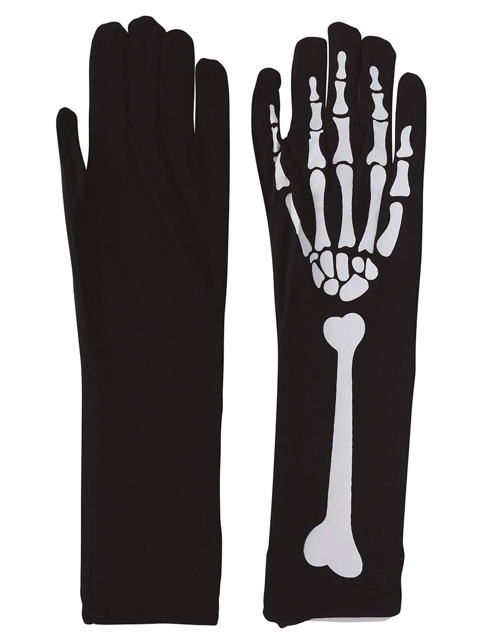 Vues de face et de dos des gants squelette