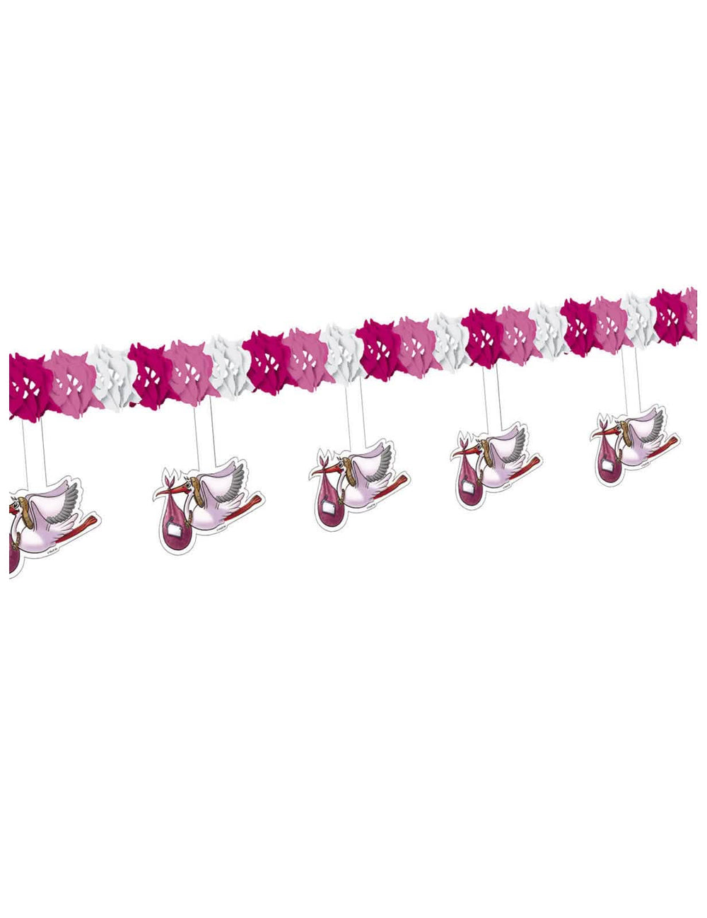 Guirnalda de cigüeñas para niña rosa y blanca