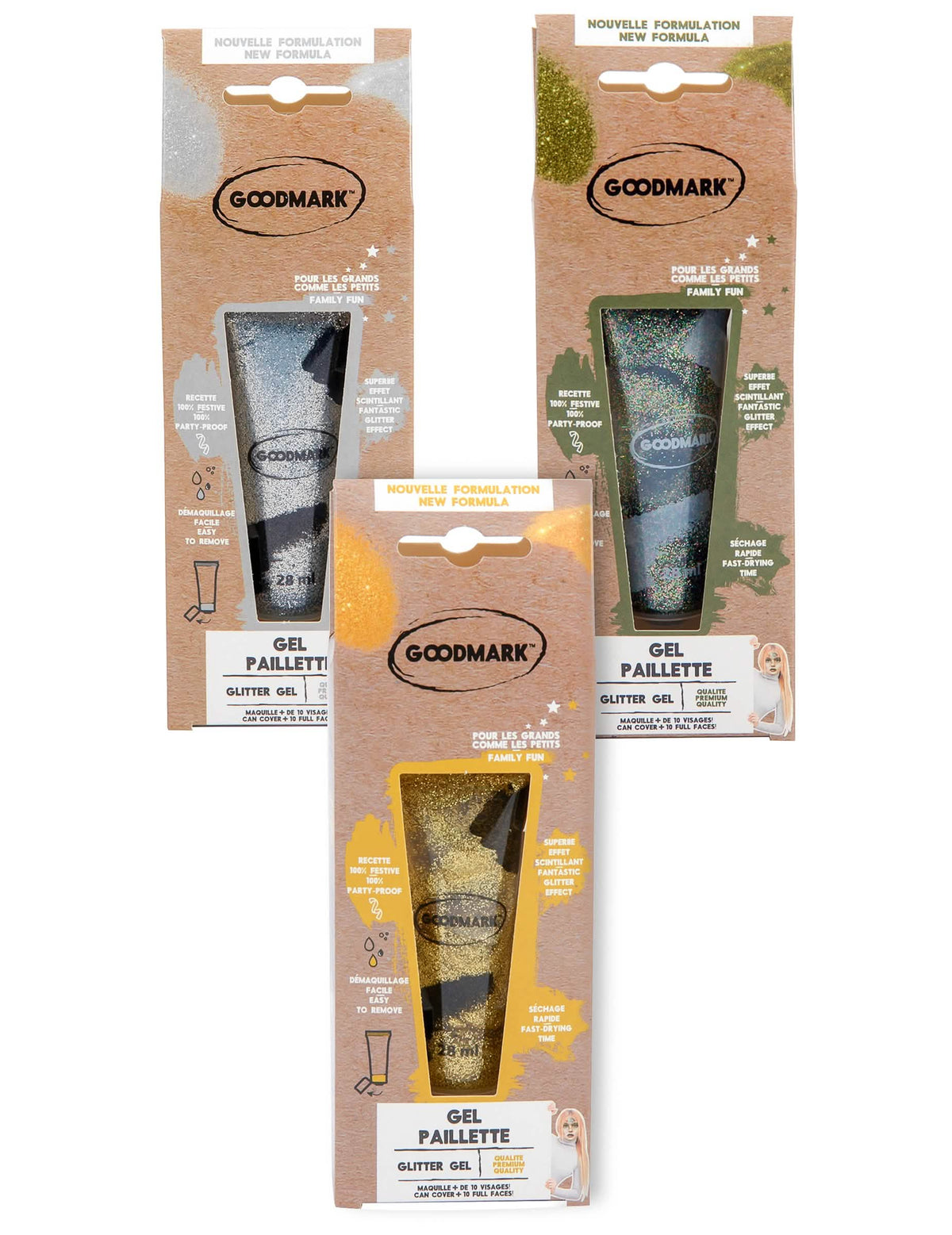 Gel con purpurina para adulto y niño plateado dorado y verde