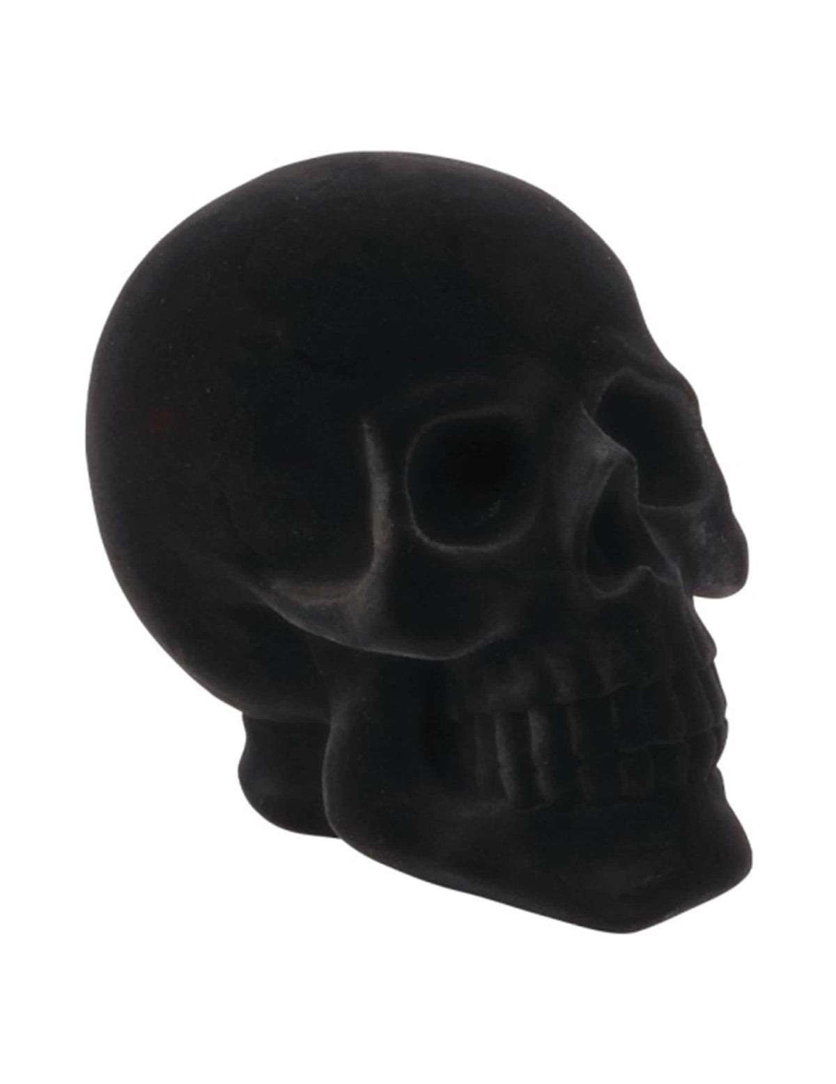 Cráneo decorativo grande de resina efecto terciopelo negro 13 x 19 x 16,5 cm