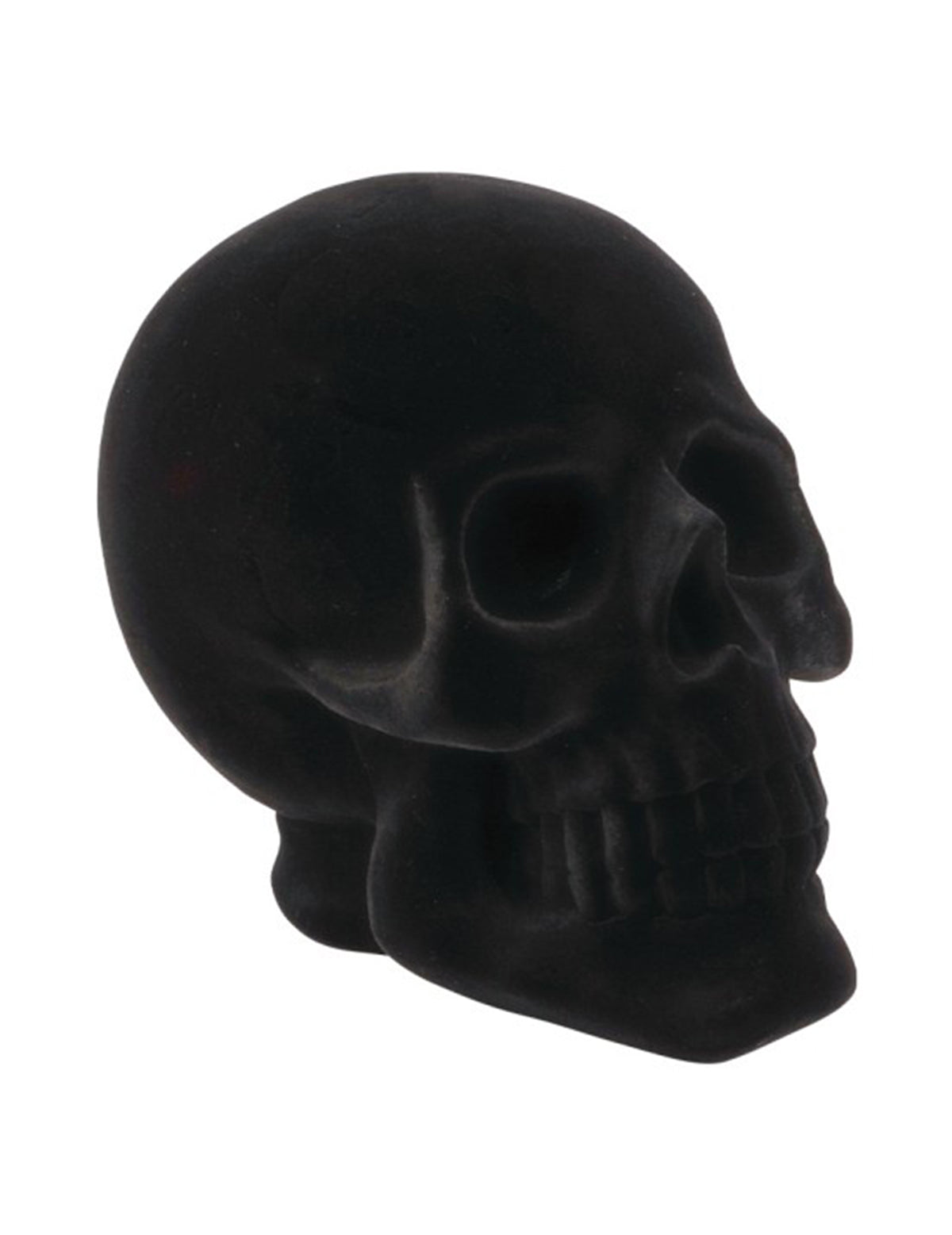 Cráneo decorativo grande de resina efecto terciopelo negro 13 x 19 x 16,5 cm