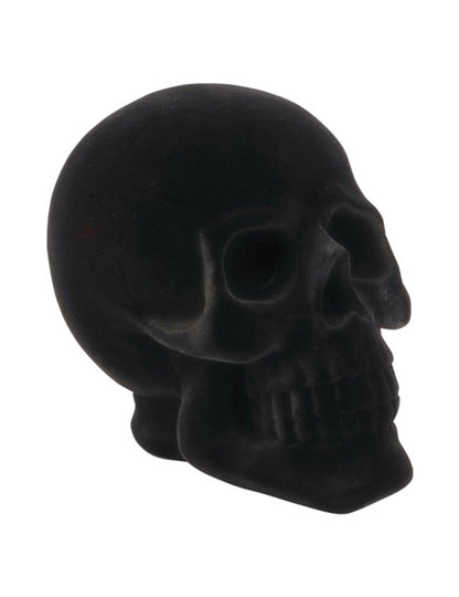 Cráneo decorativo grande de resina efecto terciopelo negro 13 x 19 x 16,5 cm