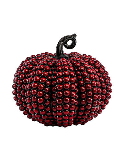 Grande calabaza decorativa de resina con perlas rojo sangre 24 x 22 x 21 cm
