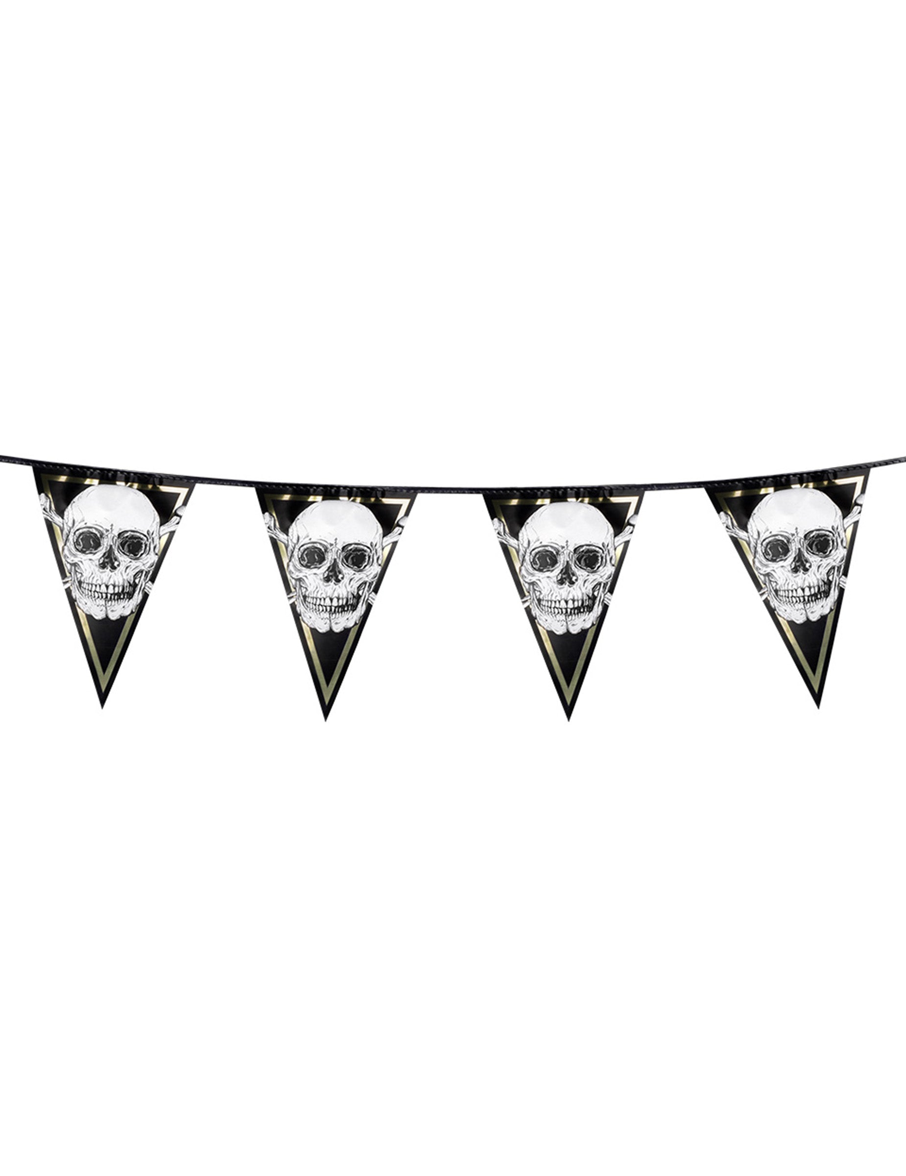 Gros plan sur un fanion de la guirlande de fanions en plastique Pirate Jolly Roger