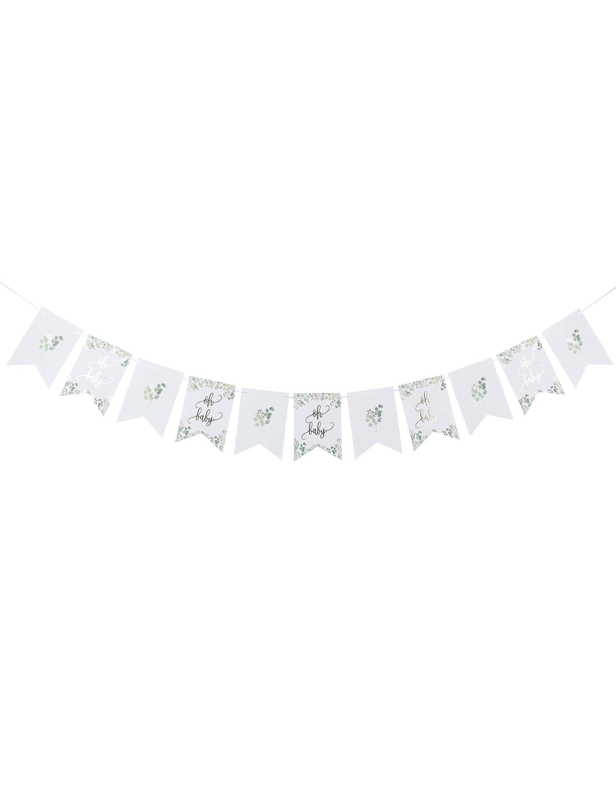 Vue d'ensemble de la guirlande de fanions Oh Baby végétal pour baby shower