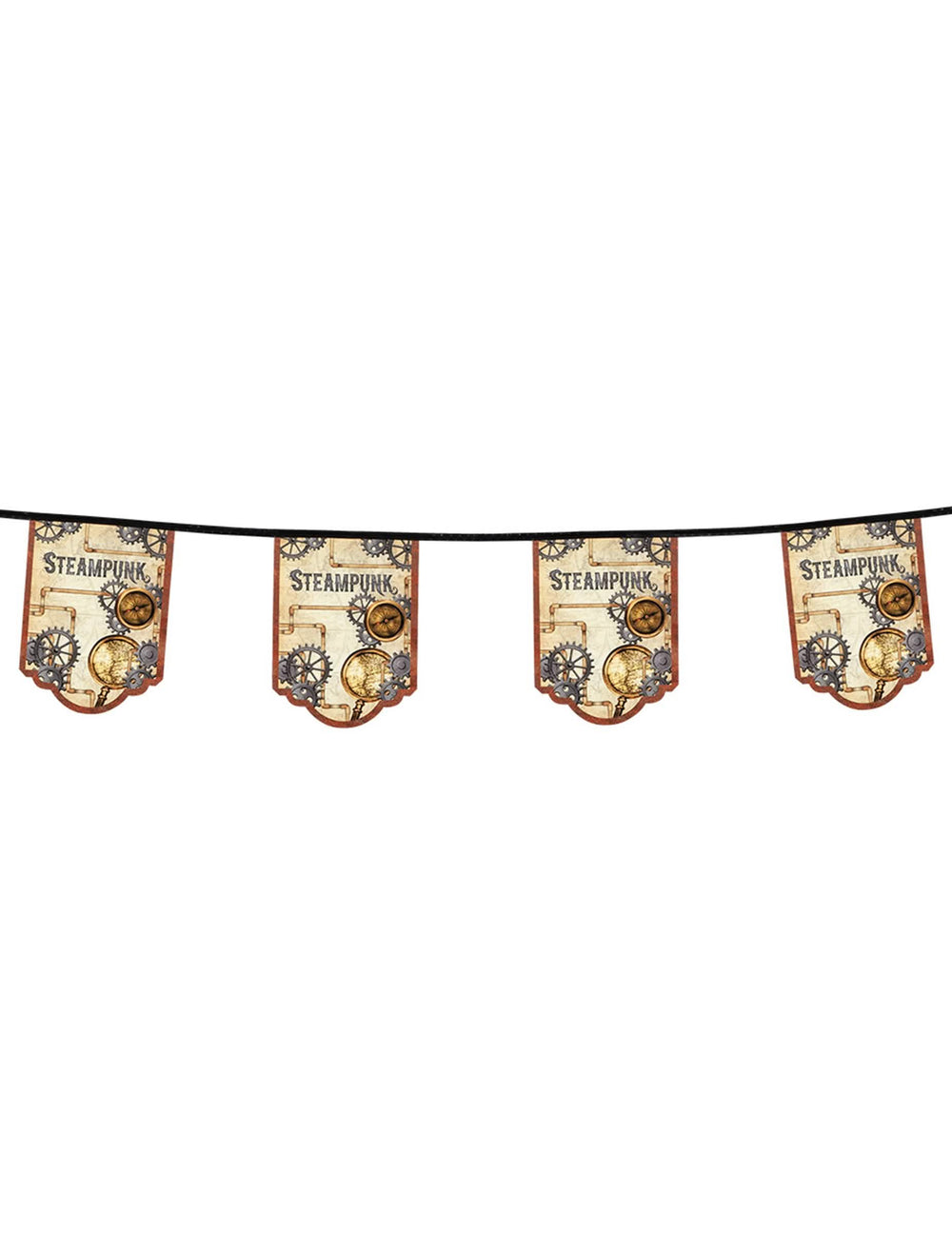 Detalle de las dimensiones de un banderín de la guirnalda 11 banderines de cartón steampunk
