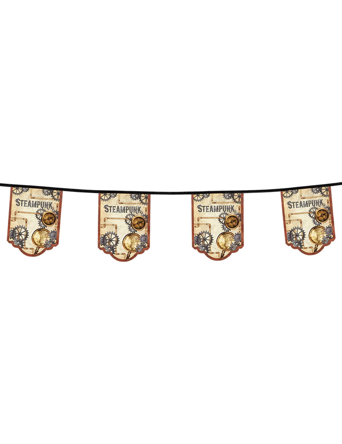 Detalle de las dimensiones de un banderín de la guirnalda 11 banderines de cartón steampunk