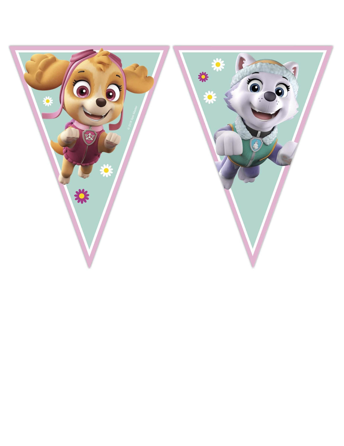 Guirnalda de 9 banderines La Patrulla Canina Stella y Everest para niño rosa y azul menta
