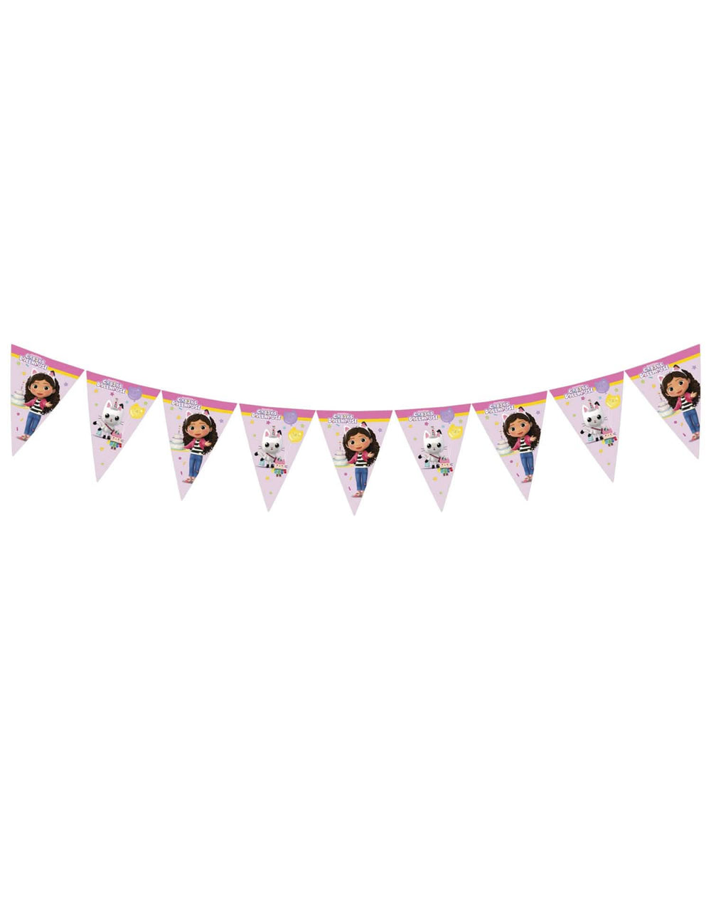 Guirlande à fanions Gabby et la maison magique pour enfant rose et violette