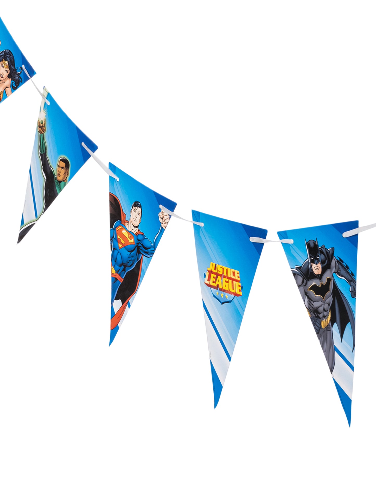 Vue de la succession des fanions de la guirlande à fanions Justice League