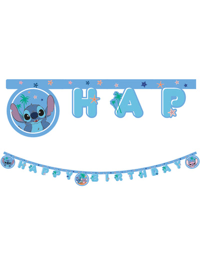 Guirlande articulée Happy Birthday Stitch™ pour anniversaire bleue