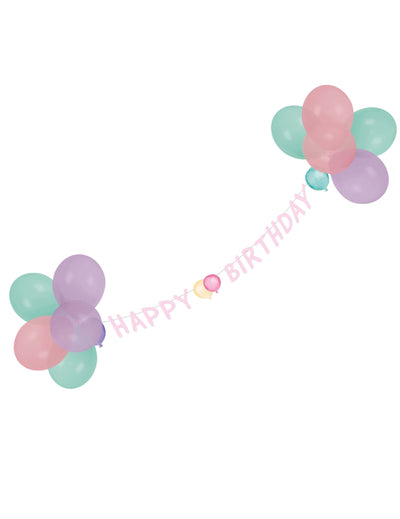 Guirlande avec ballons Happy Birthday pour fête pastel