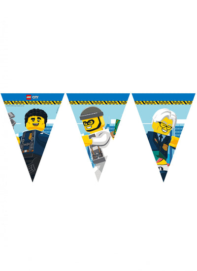 Guirlande fanions en papier FSC Lego City pour enfant bleue avec policiers et voleur