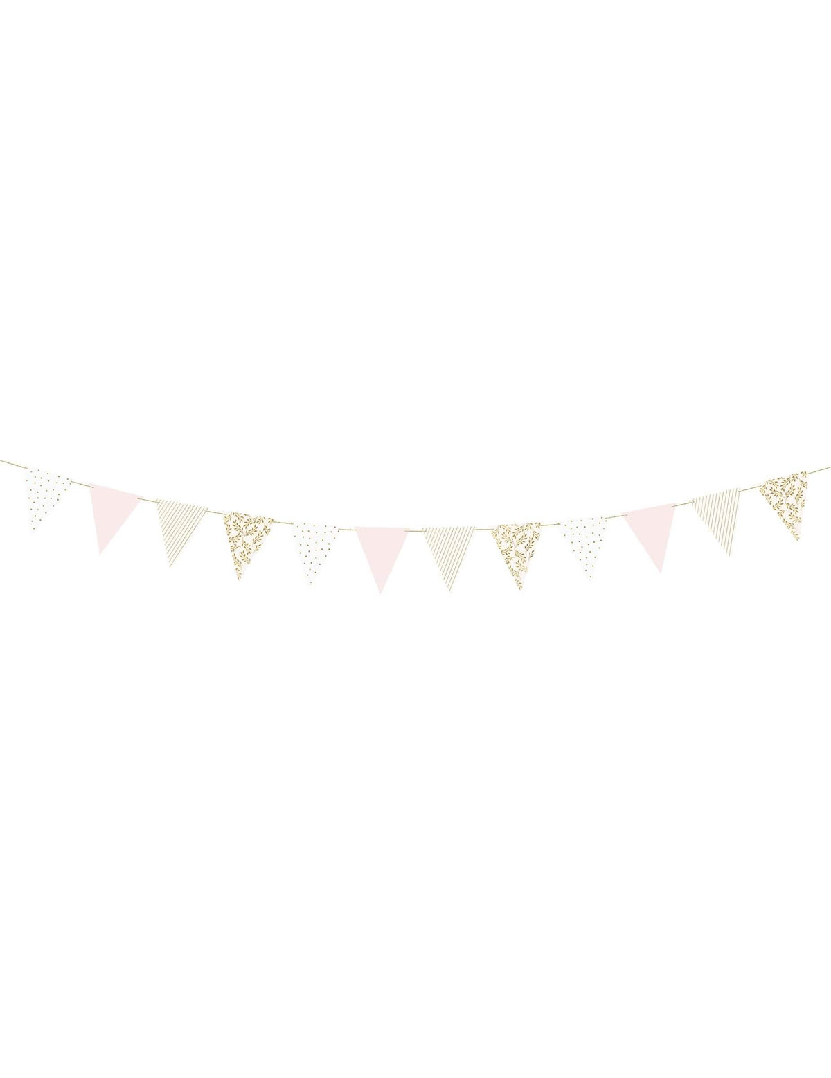 Guirlande de fanions en carton à motifs dorés pour fête rose et blanche