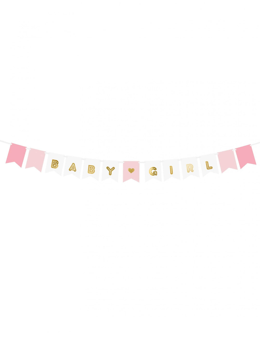 Guirlande en carton baby girl pour baby shower rose et blanc avec lettres dorées métallisées