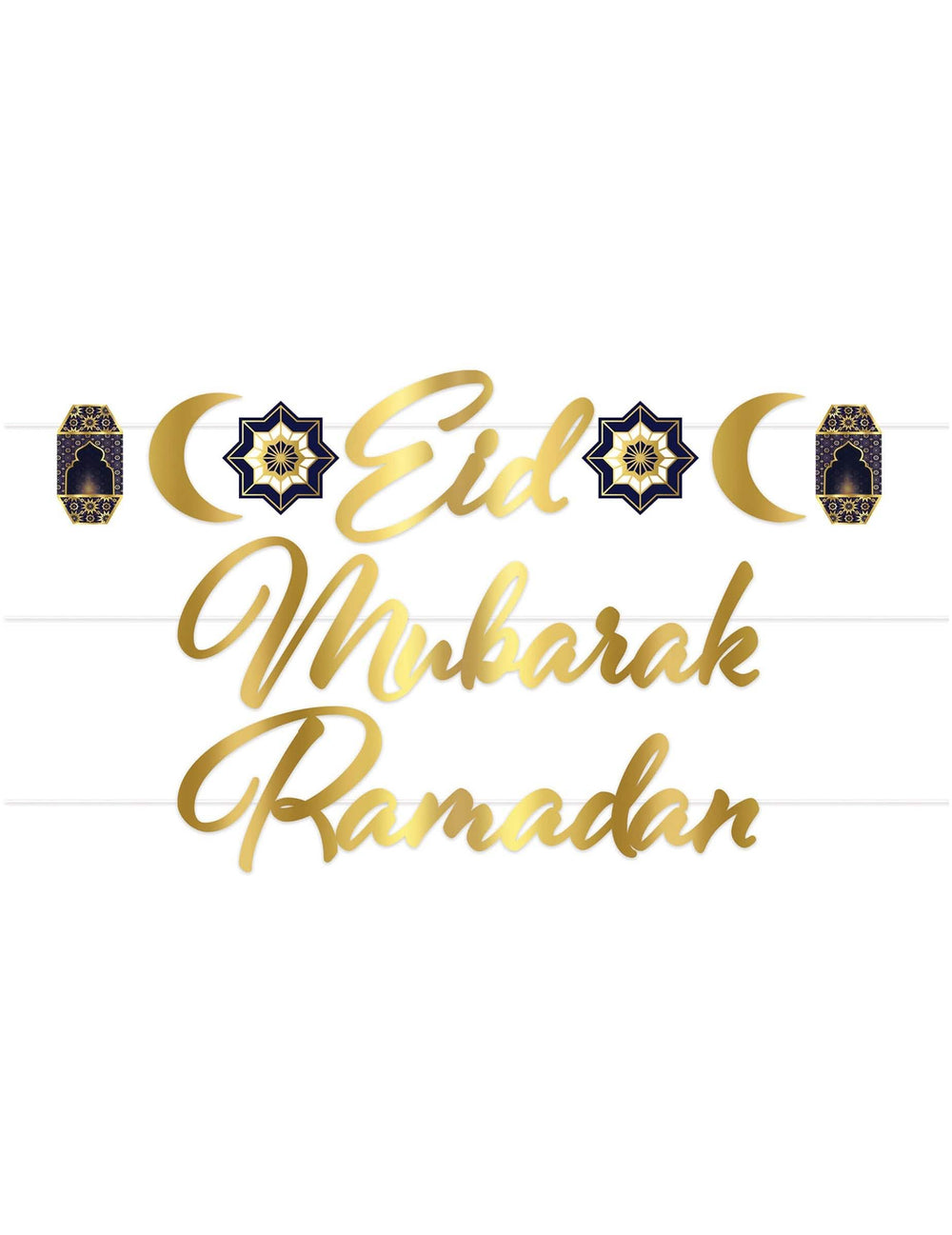 Guirlande en carton Aïd Mubarak pour décoration dorée et bleue