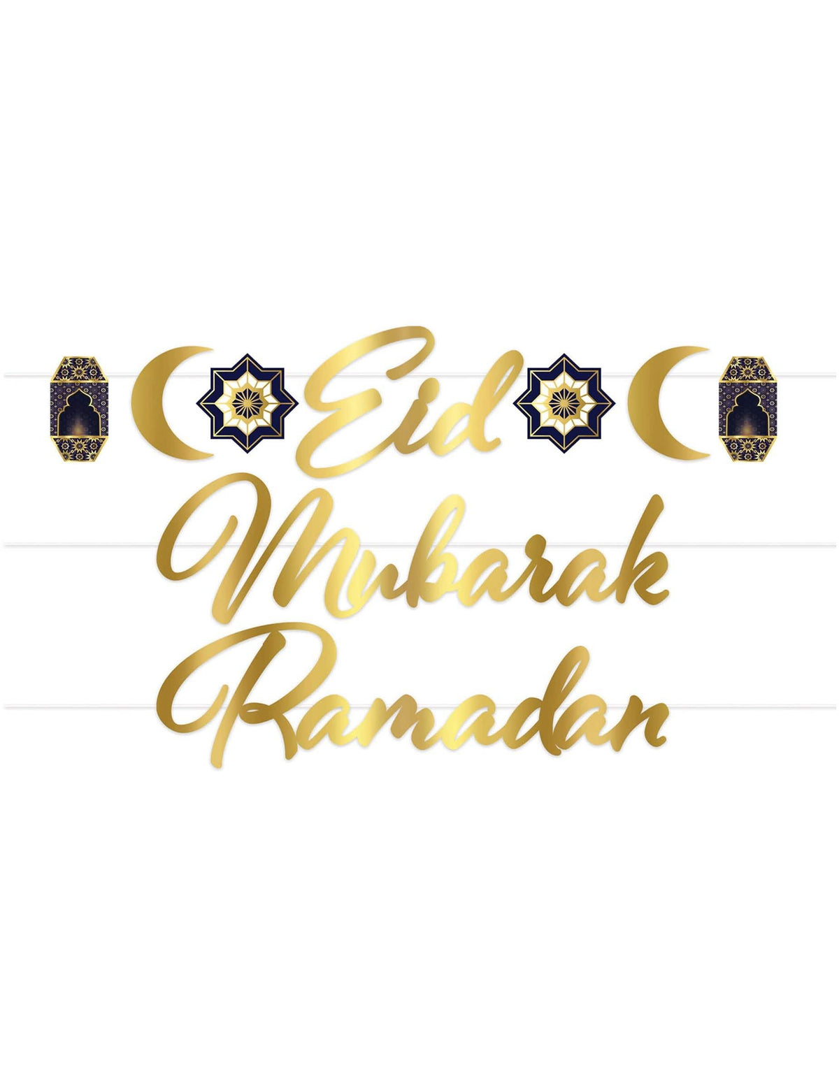 Guirlande en carton Aïd Mubarak pour décoration dorée et bleue