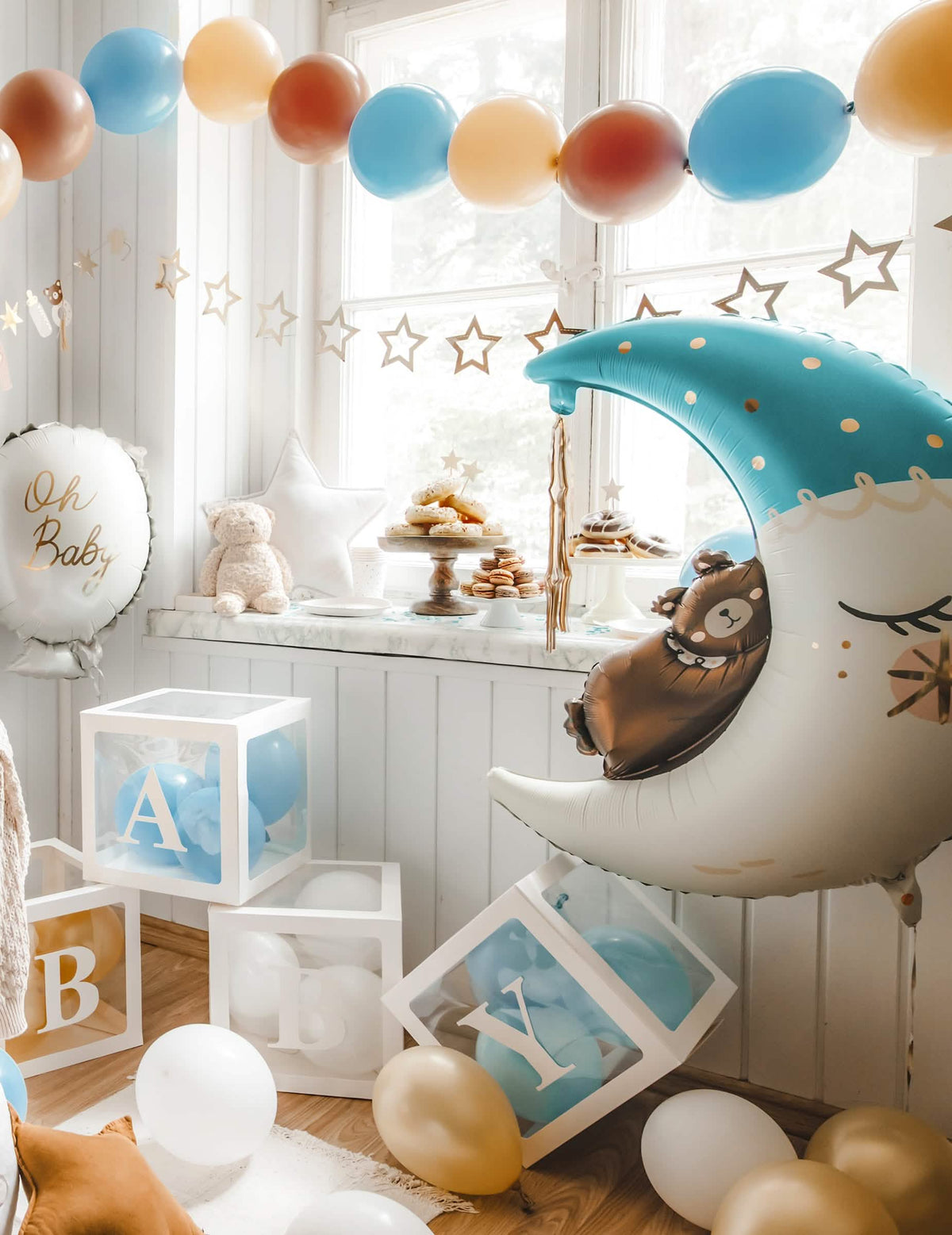 Decoración para ventana de guirnalda de cartón con estrellas para fiesta dorada