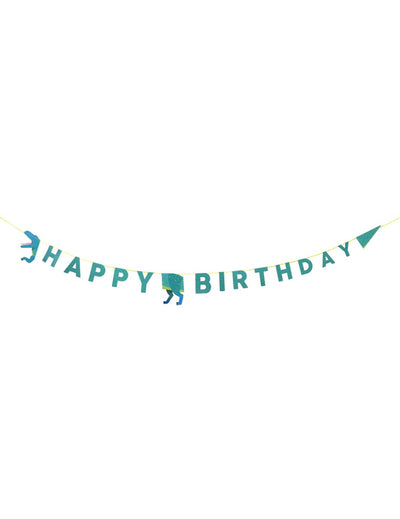 Guirlande en carton happy birthday dinosaure pour anniversaire bleu-vert