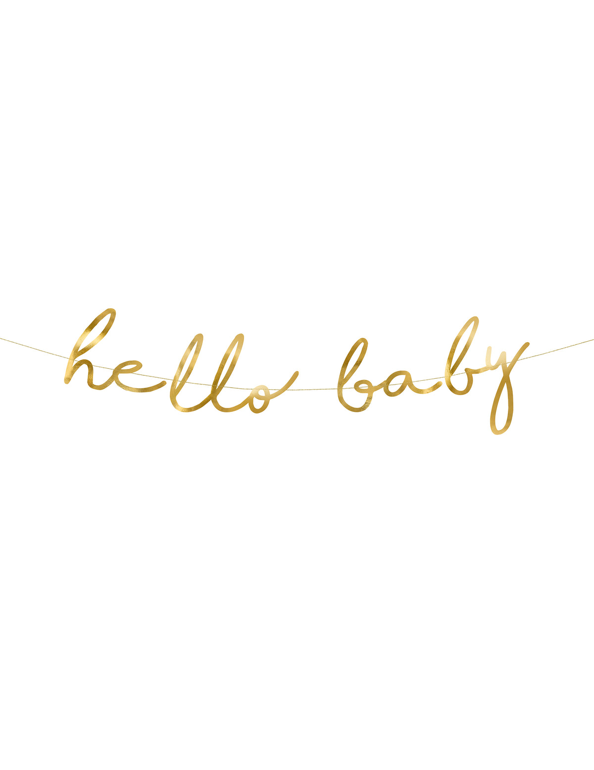 Guirlande en carton hello baby pour baby shower dorée métallisée
