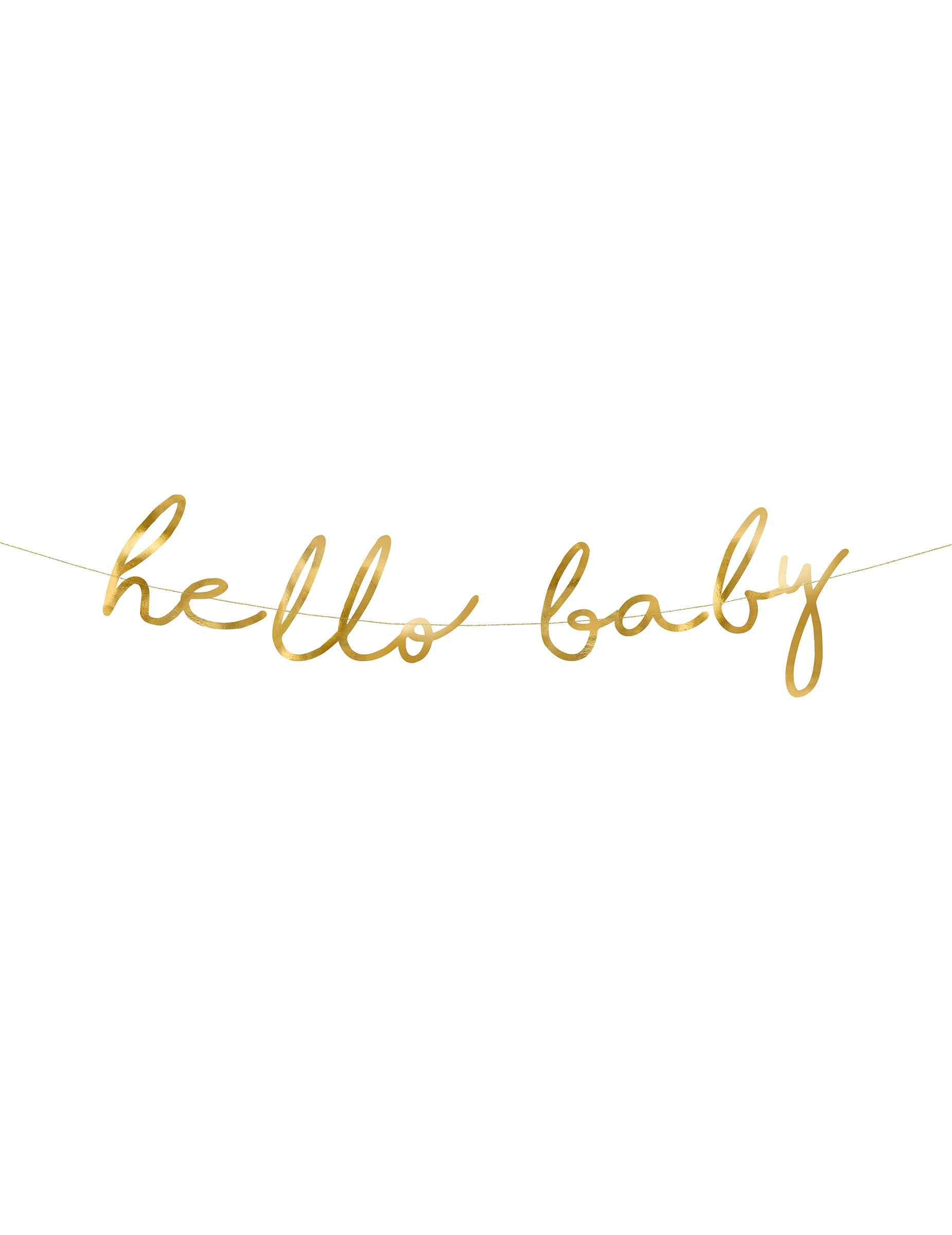 Guirlande en carton hello baby pour baby shower dorée métallisée