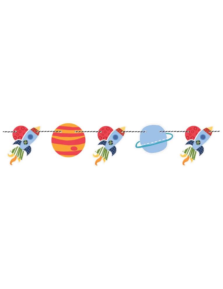 Guirlande en carton univers et fusée pour enfant multicolore 1,5 m