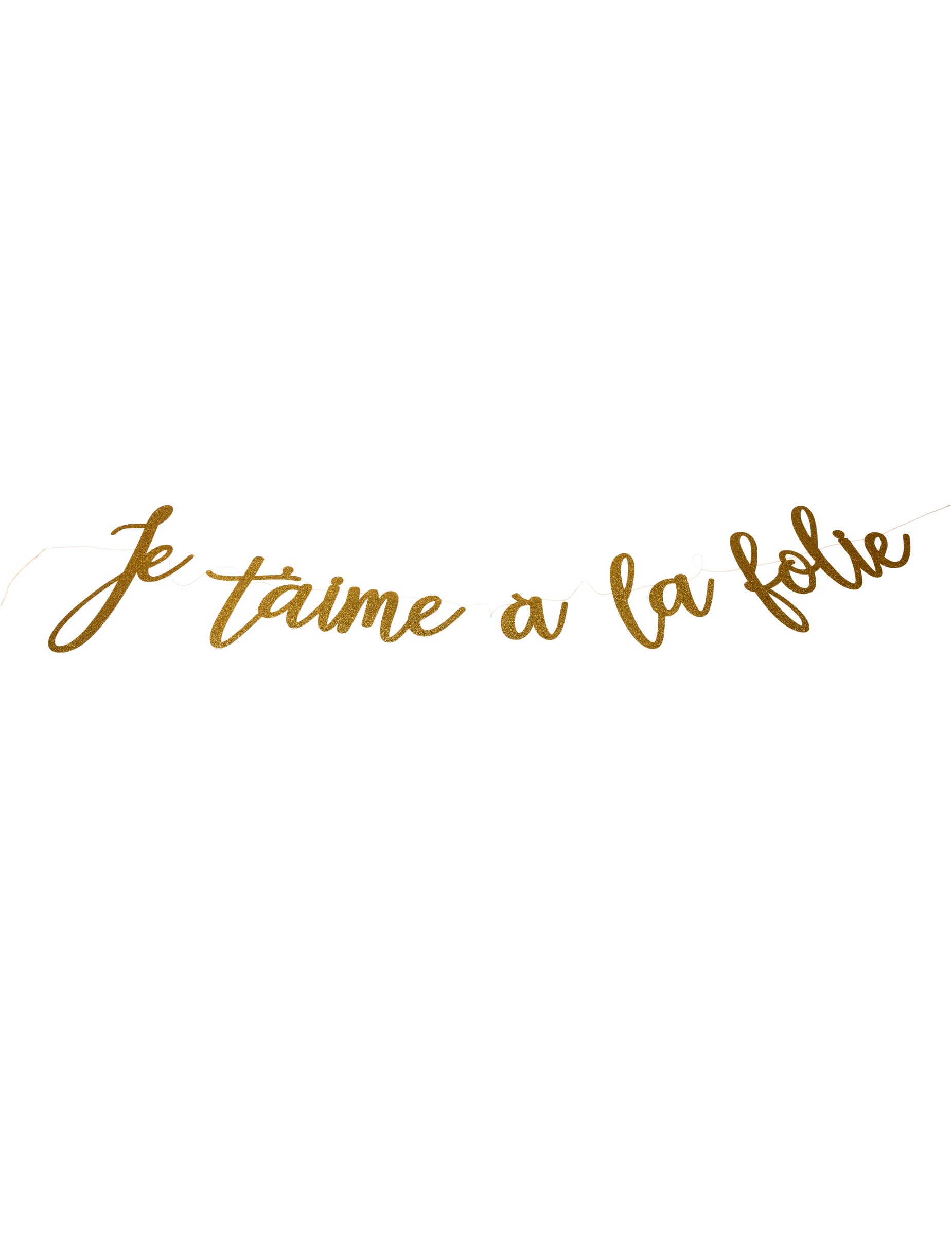 Guirlande en carton je t'aime à la folie pour déco saint valentin à paillettes dorées