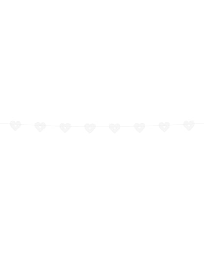 Vue horizontale de la guirlande en papier cœurs dentelle pour mariage