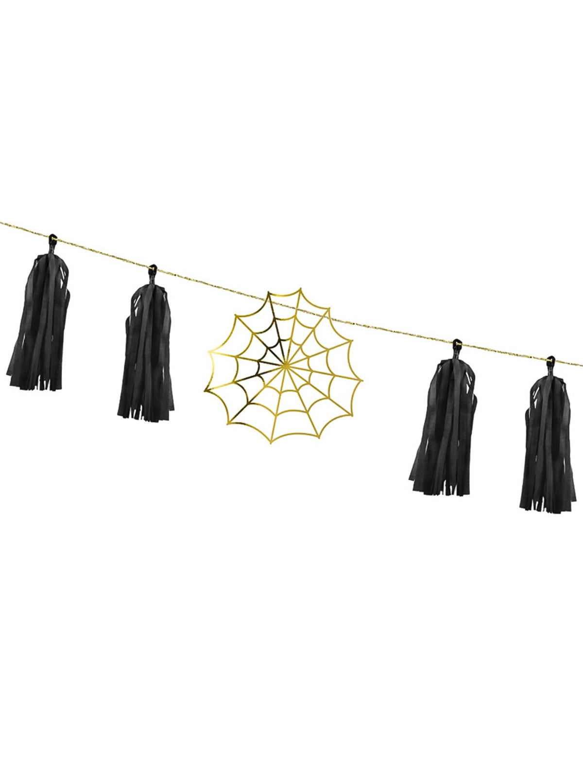 Guirnalda de papel tassel de tela de araña para fiesta dorada y negra para montar