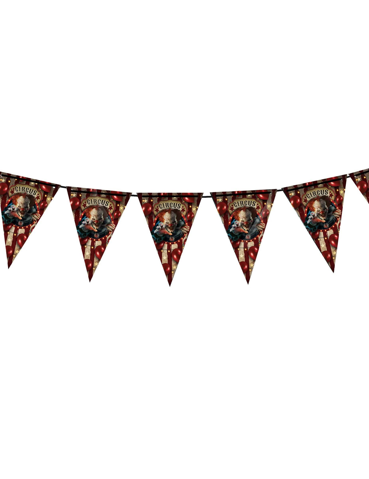 Guirlande en plastique clown d'Halloween rouge et beige à motifs de cirque