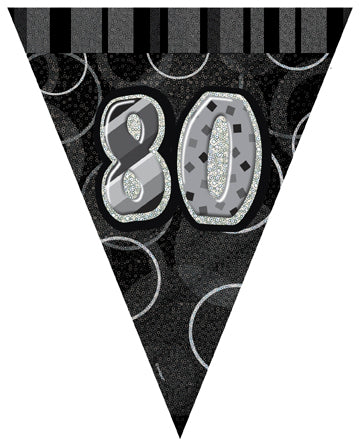 Guirlande fanions 80 ans pour anniversaire gris et noir pailleté
