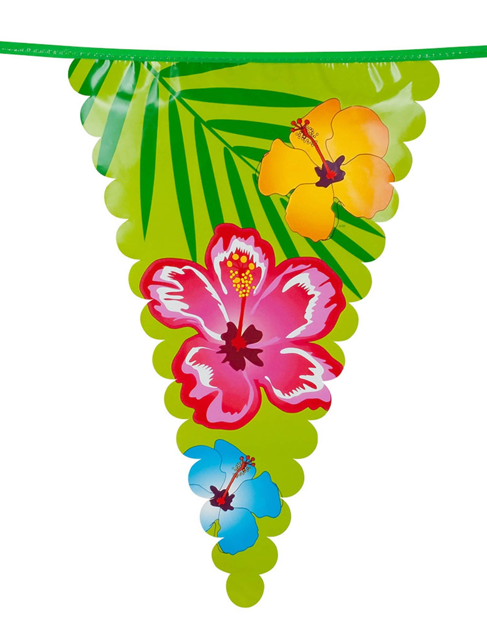 Detalle del motivo de flores de hibisco de la guirnalda de banderines hawái