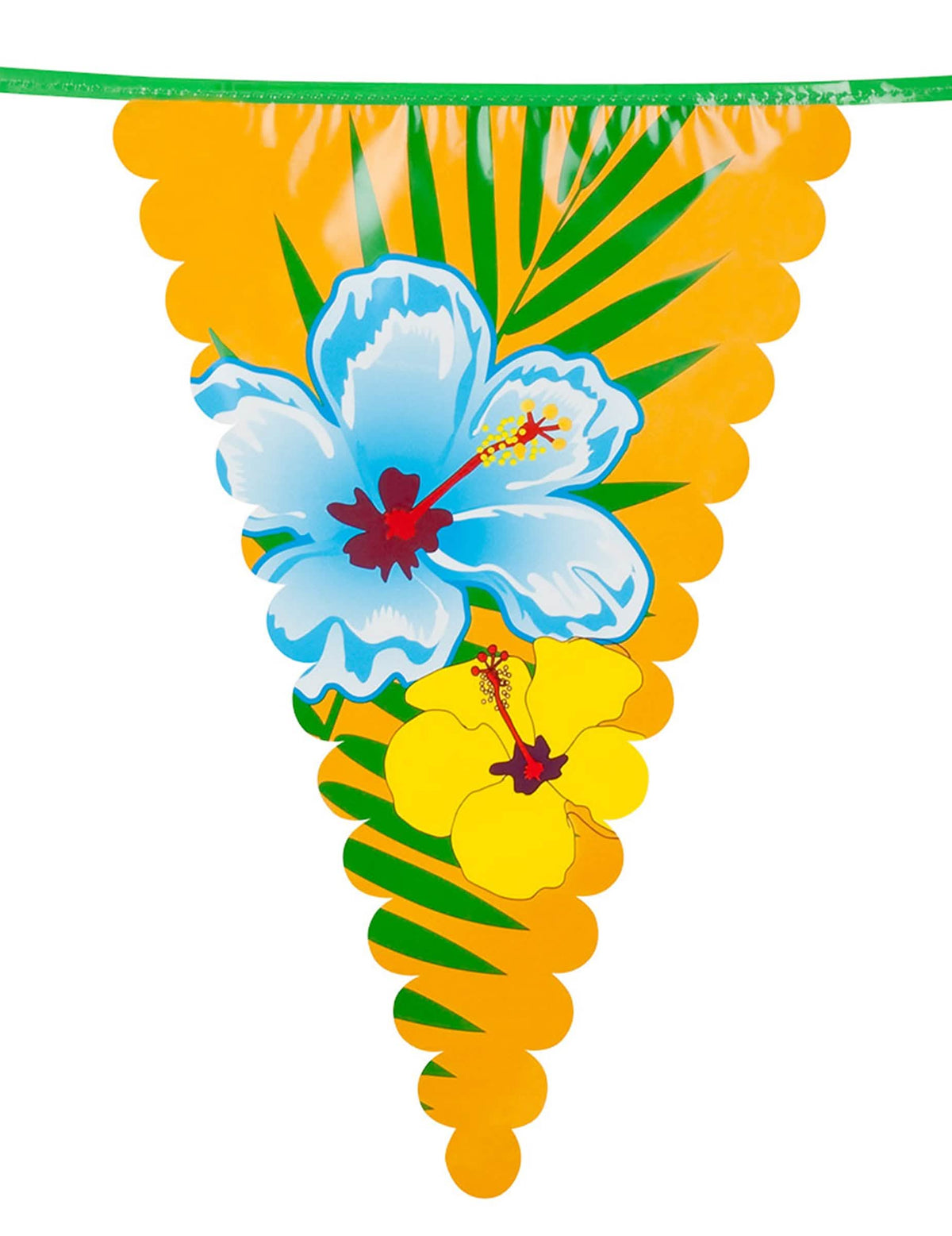 Guirnalda de banderines hawái naranja con flores de hibisco