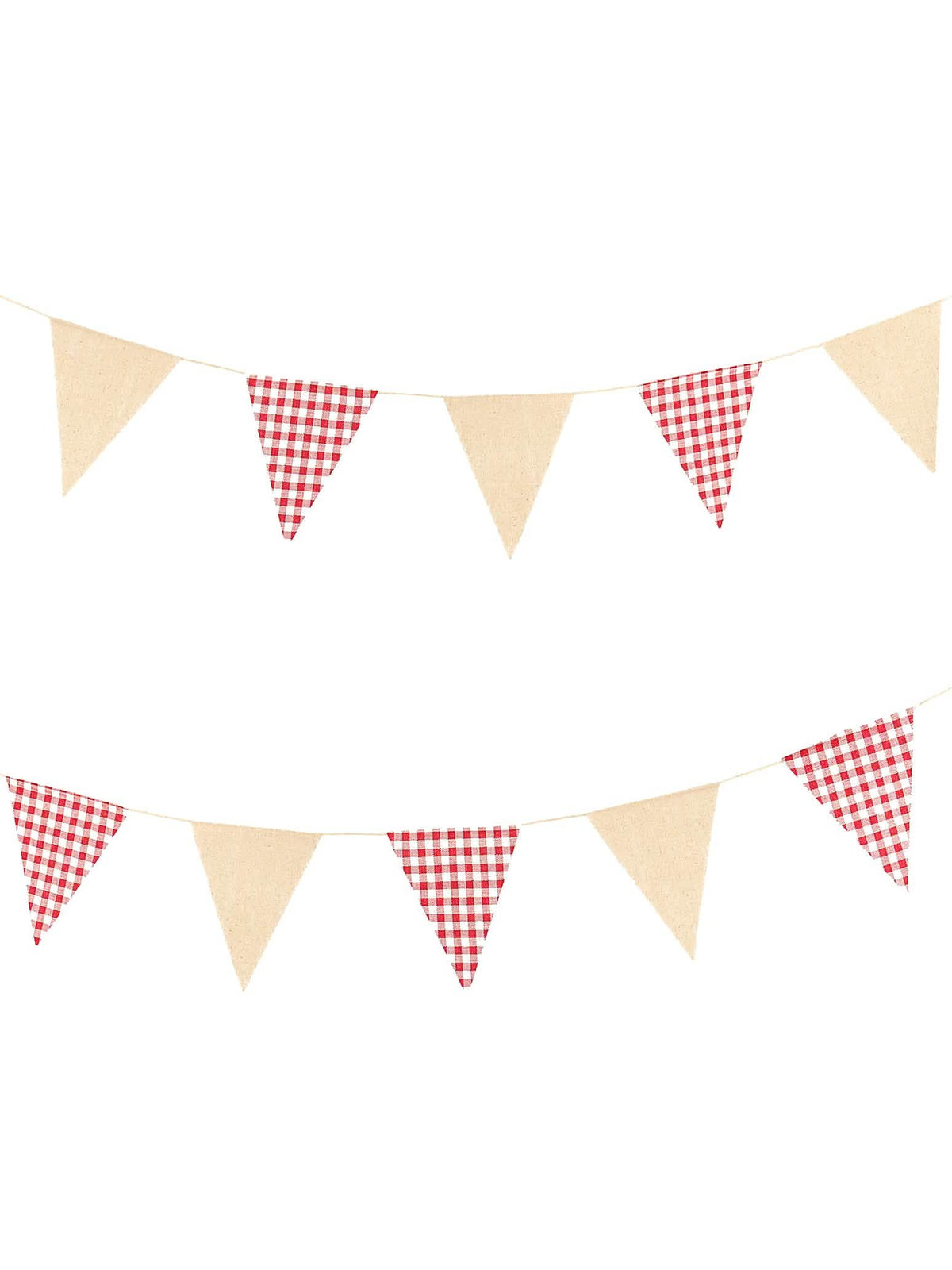Guirlande de fanions lin vichy rétro pour décoration rouge et beige