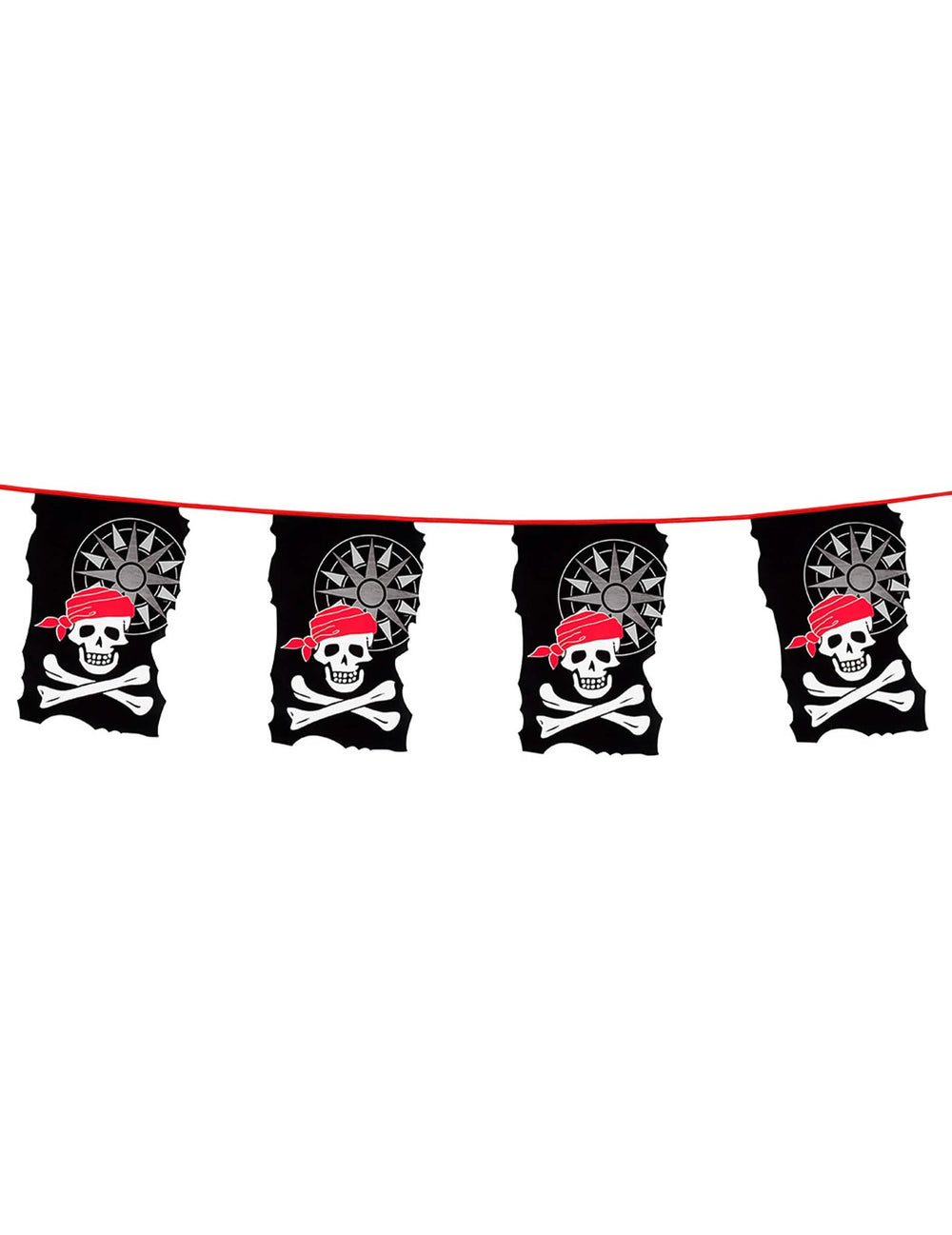 Guirnalda de banderines de calavera negro y rojo con brújulas