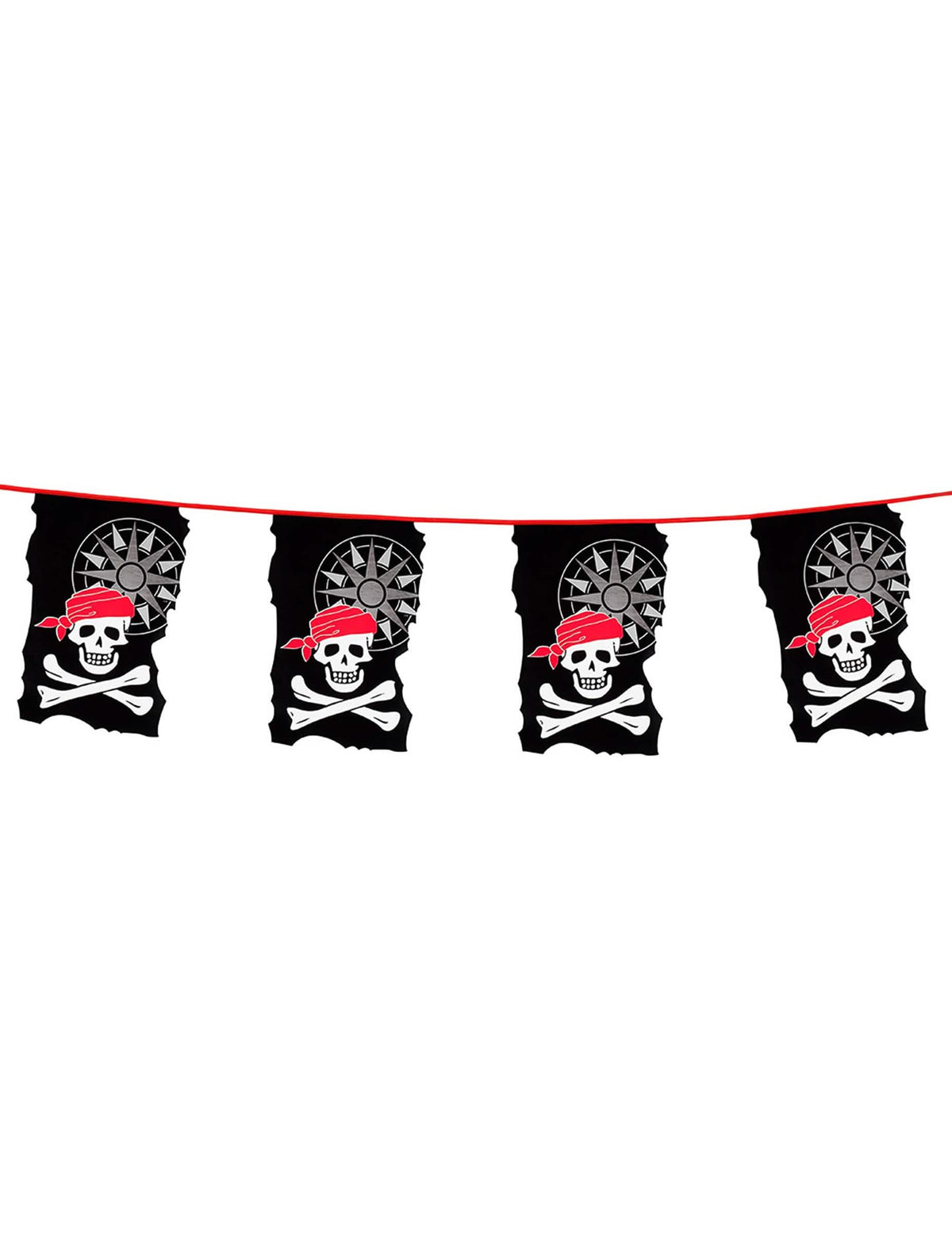 Guirnalda de banderines de calavera negro y rojo con brújulas