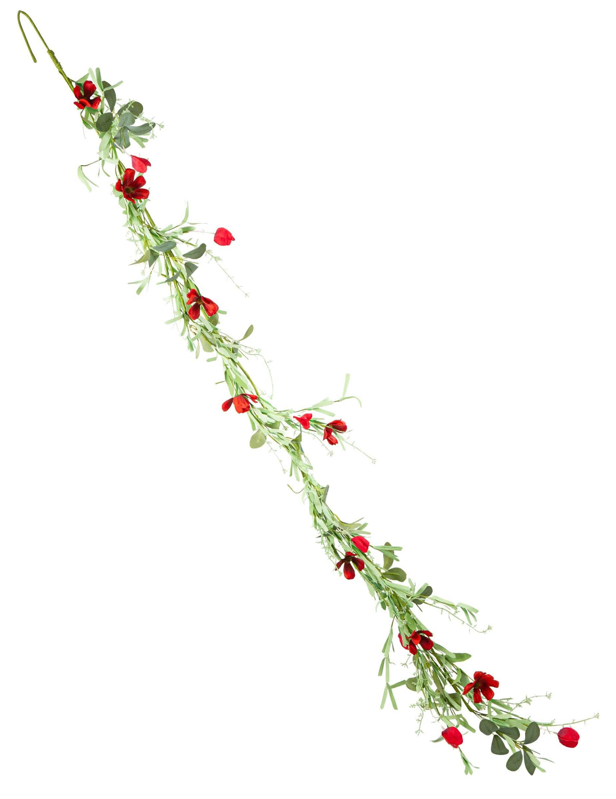 Guirlande style champêtre pour décoration feuillages et fleurs rouges