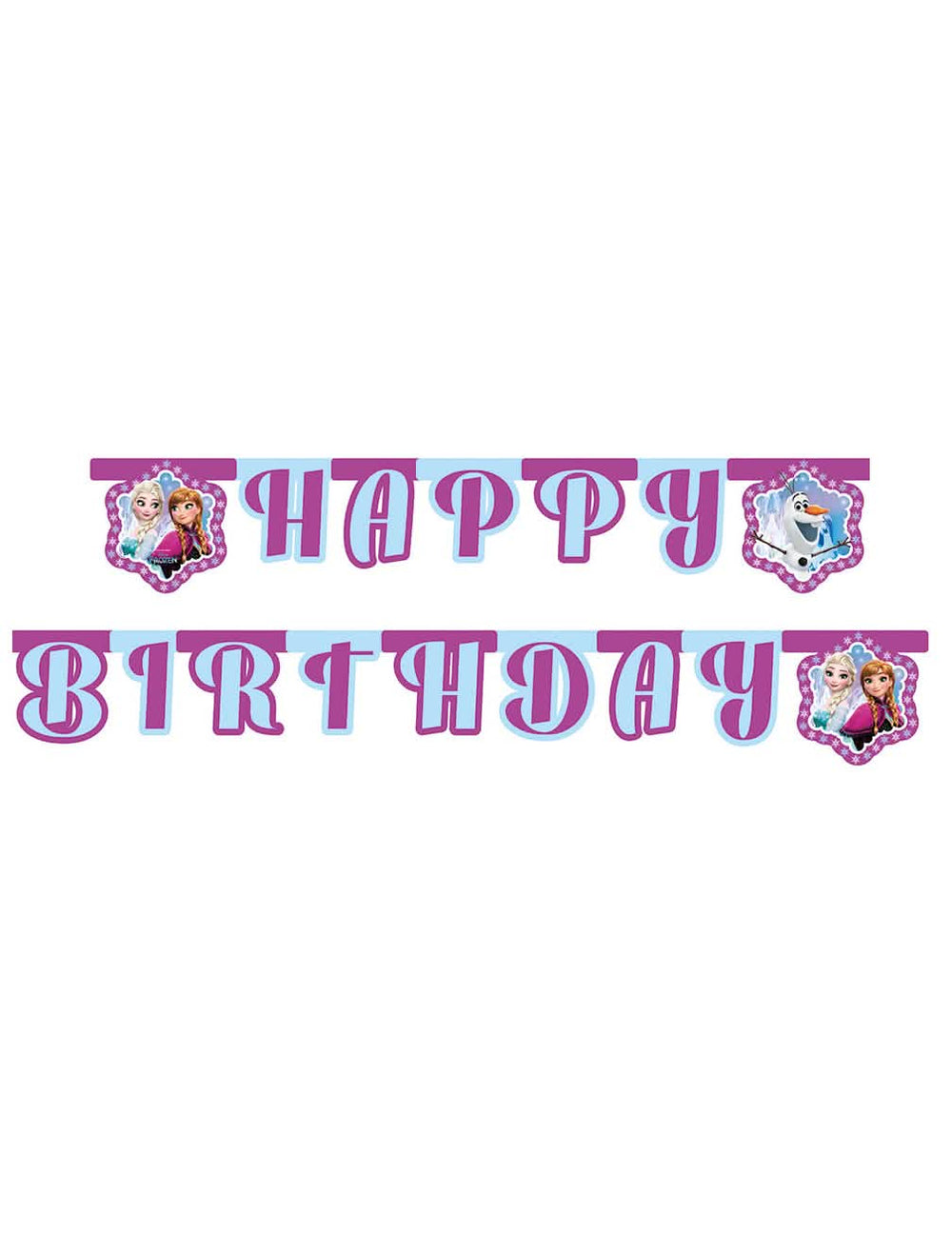 Guirlande Happy Birthday La Reine des Neiges Flocons pour enfant violette et bleue