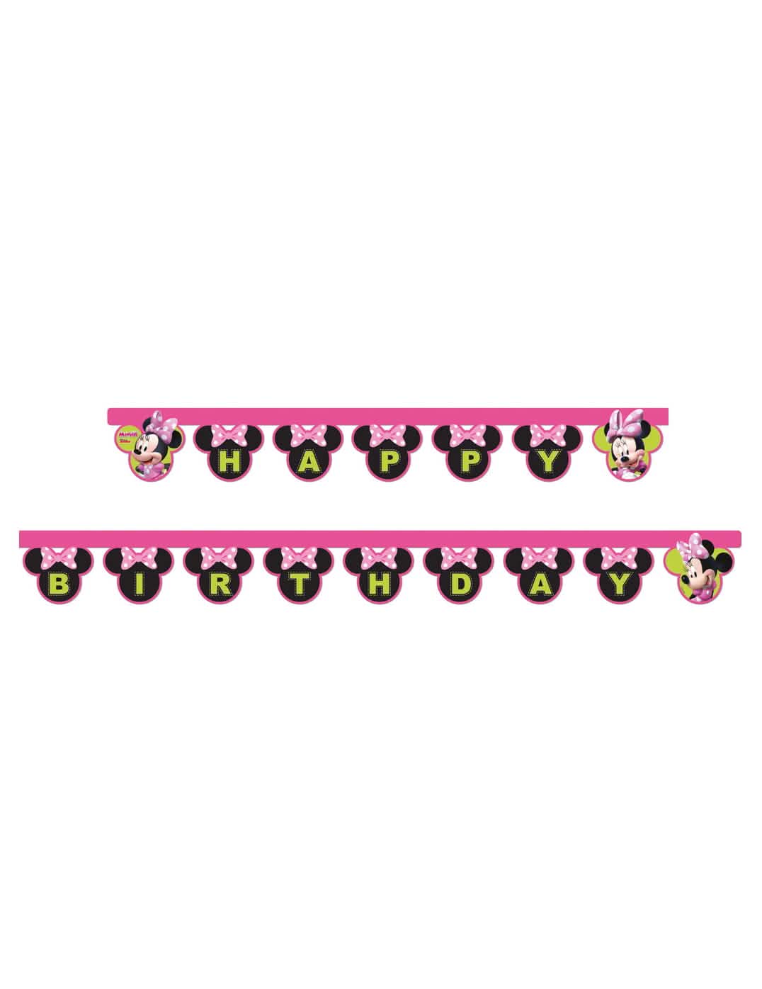 Guirnalda happy birthday Minnie Happy para niño rosa y negro de 2 metros