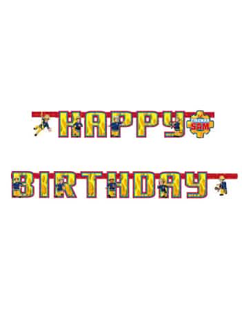Guirlande Happy Birthday Sam le Pompier pour enfant jaune et rouge