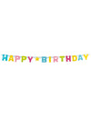 Mise en scène avec gâteau et ballons de la guirlande de lettres Happy Birthday