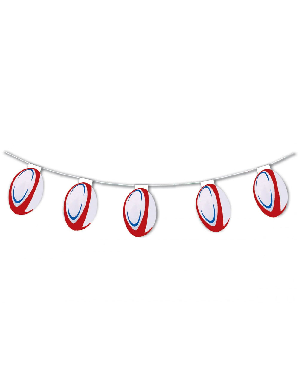Guirnalda de papel ignífugo globos de rugby para decoración blanco rojo y azul